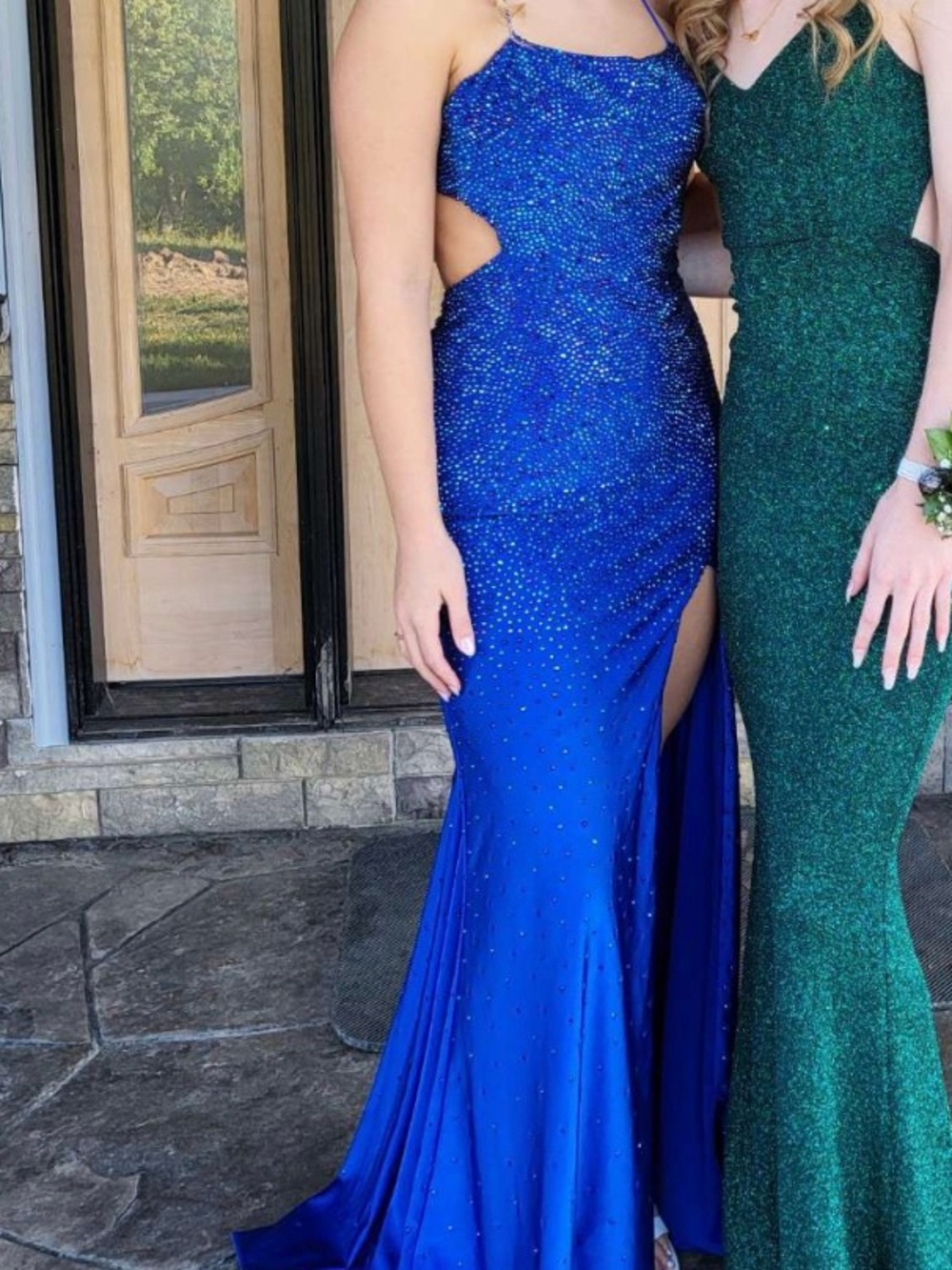 Girls' Royal Blue Glitter Cutout One-Piece Dress
